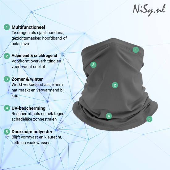 Multifunctionele Nekwarmer | Sjaal | Bandana | Sporten | Unisex | One Size | Donker Grijs - Afbeelding 3