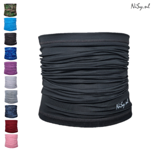 DonkerGrijs2Front Multifunctionele Nekwarmer | Sjaal | Bandana | Sporten | Unisex | One Size | Donker Grijs