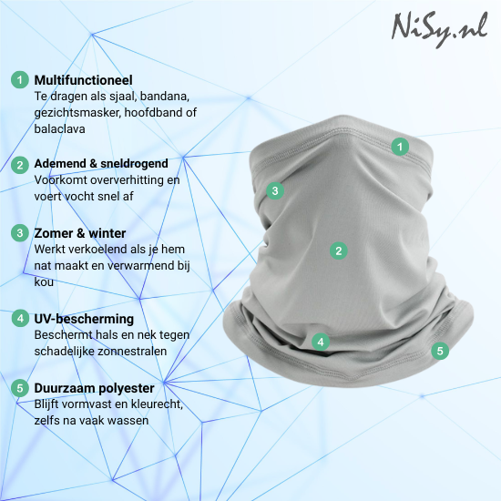 Multifunctionele Nekwarmer | Sjaal | Bandana | Sporten | Unisex | One Size | Licht Gijs - Afbeelding 2