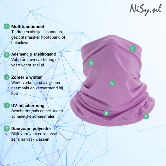 Multifunctionele Nekwarmer | Sjaal | Bandana | Sporten | Unisex | One Size | Paars - Afbeelding 2