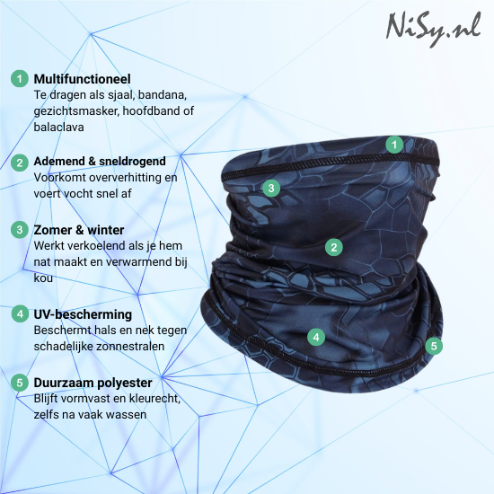 Multifunctionele Nekwarmer | Sjaal | Bandana | Sporten | Unisex | One Size | Tech Blue - Afbeelding 3