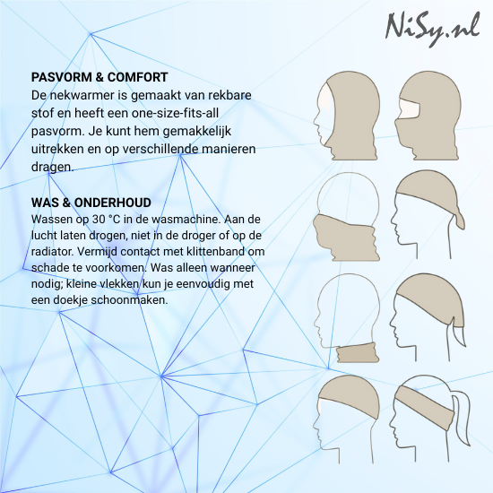 Multifunctionele Nekwarmer | Sjaal | Bandana | Sporten | Unisex | One Size | Tech Blue - Afbeelding 8