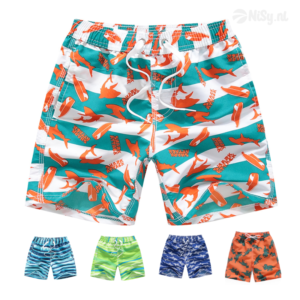 NiSy.nl Zwembroek Jongens | Zwemshort | Haaien Print | Sneldrogend | Maat 134/140 | Wit/Groen