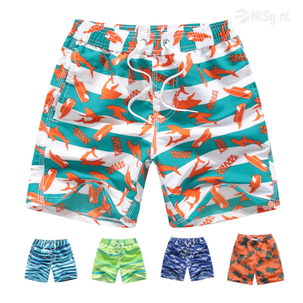 NiSy.nl Zwembroek Jongens | Zwemshort | Haaien Print | Sneldrogend | Maat 110/116 | Wit/Groen