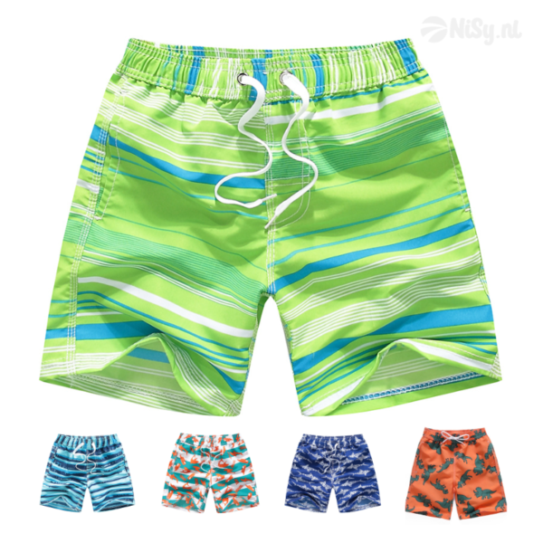 NiSy.nl Zwembroek Jongens | Zwemshort | Strepen Print | Sneldrogend | Maat 122/128 | Groen