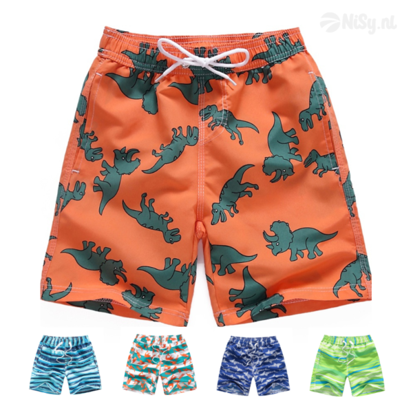 NiSy.nl Zwembroek Jongens | Zwemshort | Dino Print | Sneldrogend | Maat 110/116 | Oranje